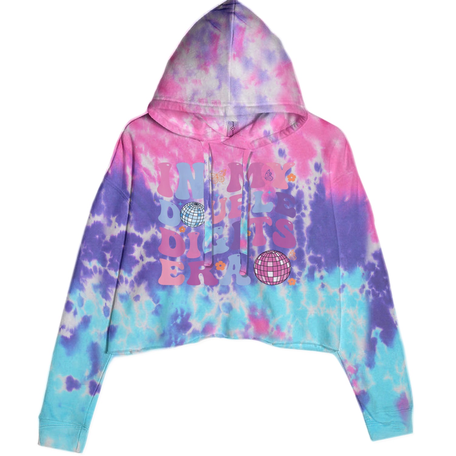 In My Double Digits Era Retro 10 Year Old 10th Birthday Cropped Hoodie Sweatshirt Cotton Candy