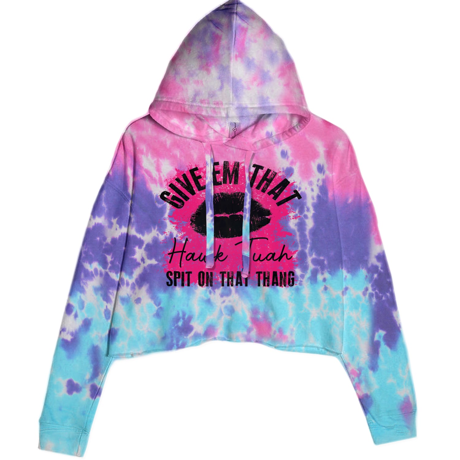 Give 'Em Hawk Tuah Spit On That Thang Cropped Hoodie Sweatshirt Cotton Candy