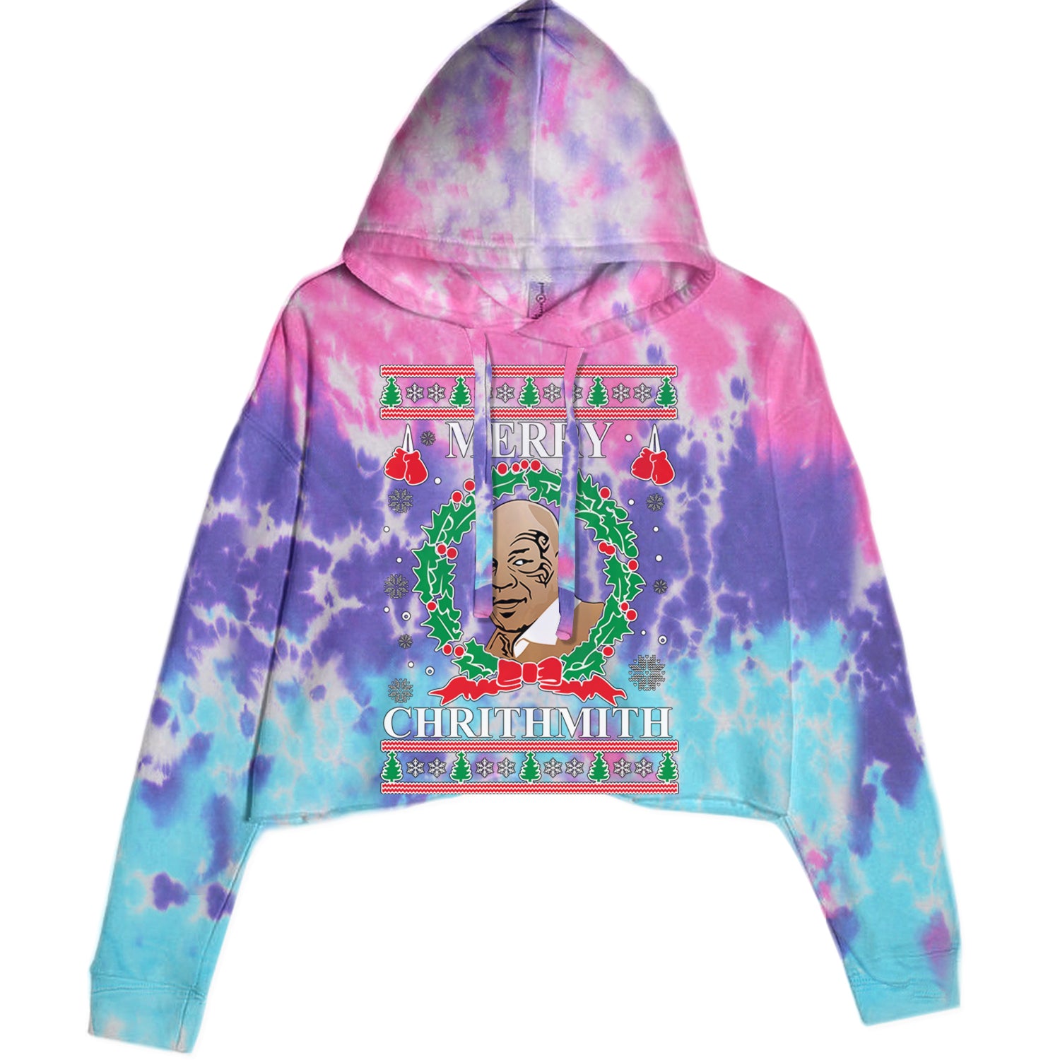 Merry Chrithmith Ugly Christmas Cropped Hoodie Sweatshirt Cotton Candy