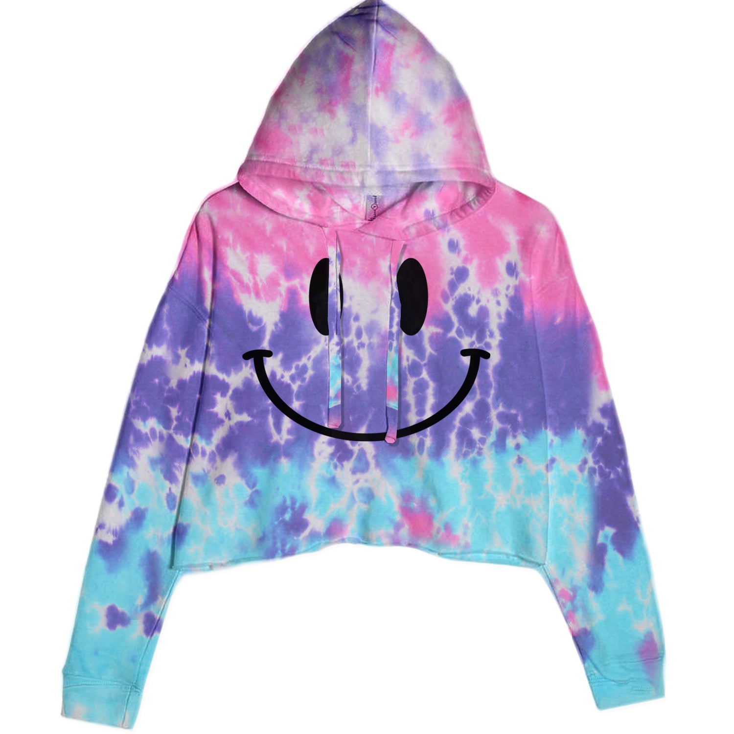 Smile Face Cropped Hoodie Sweatshirt Lavender