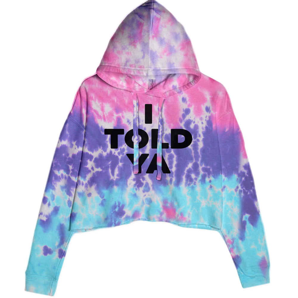 I Told Ya Challenger Black Print Cropped Hoodie Sweatshirt Cotton Candy