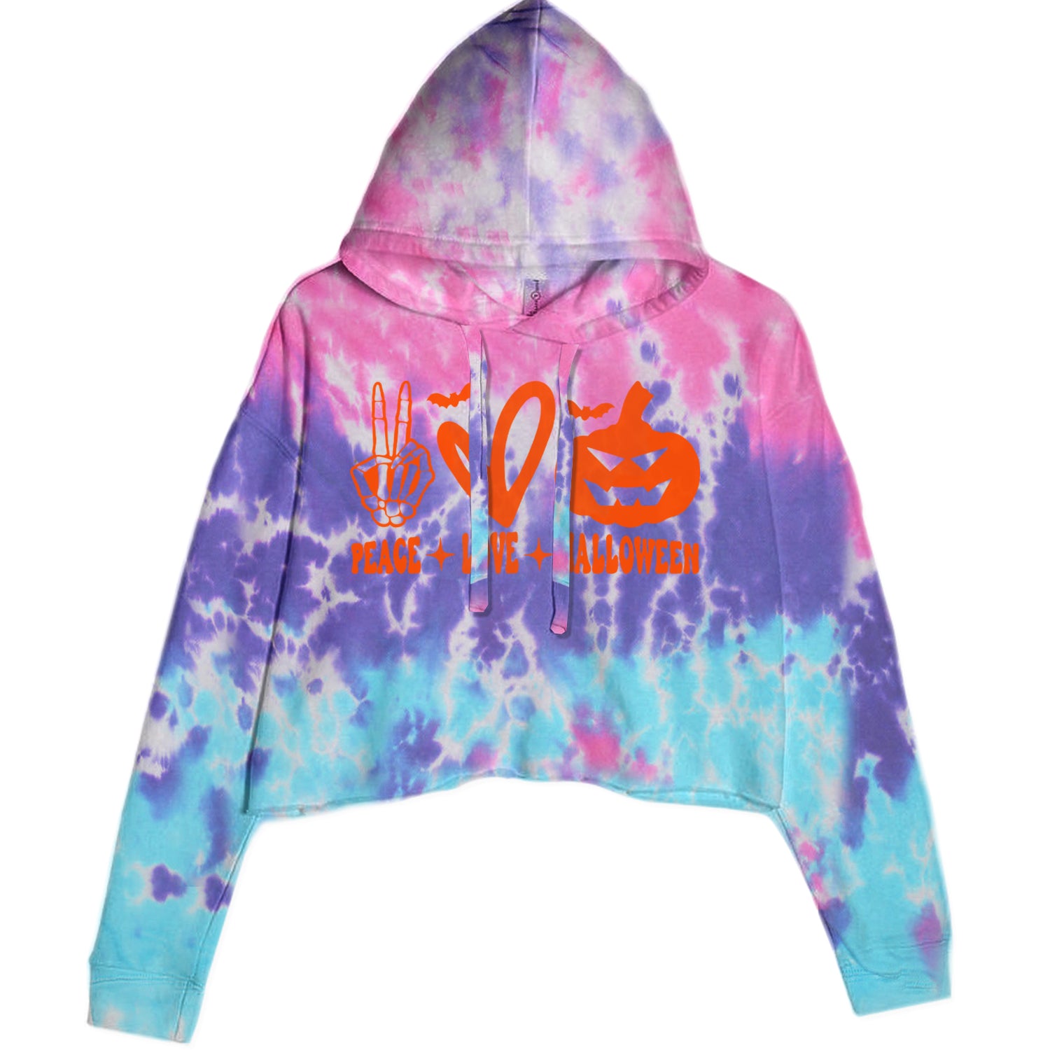 Peace, Love and Halloween Cropped Hoodie Sweatshirt Cotton Candy