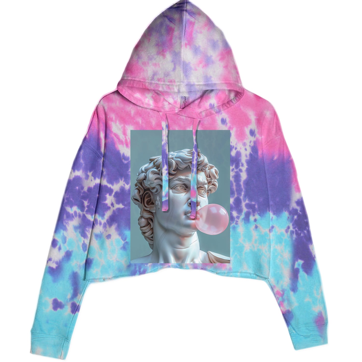 Michelangelo's David with Bubble Gum Contemporary Statue Art Cropped Hoodie Sweatshirt Cotton Candy