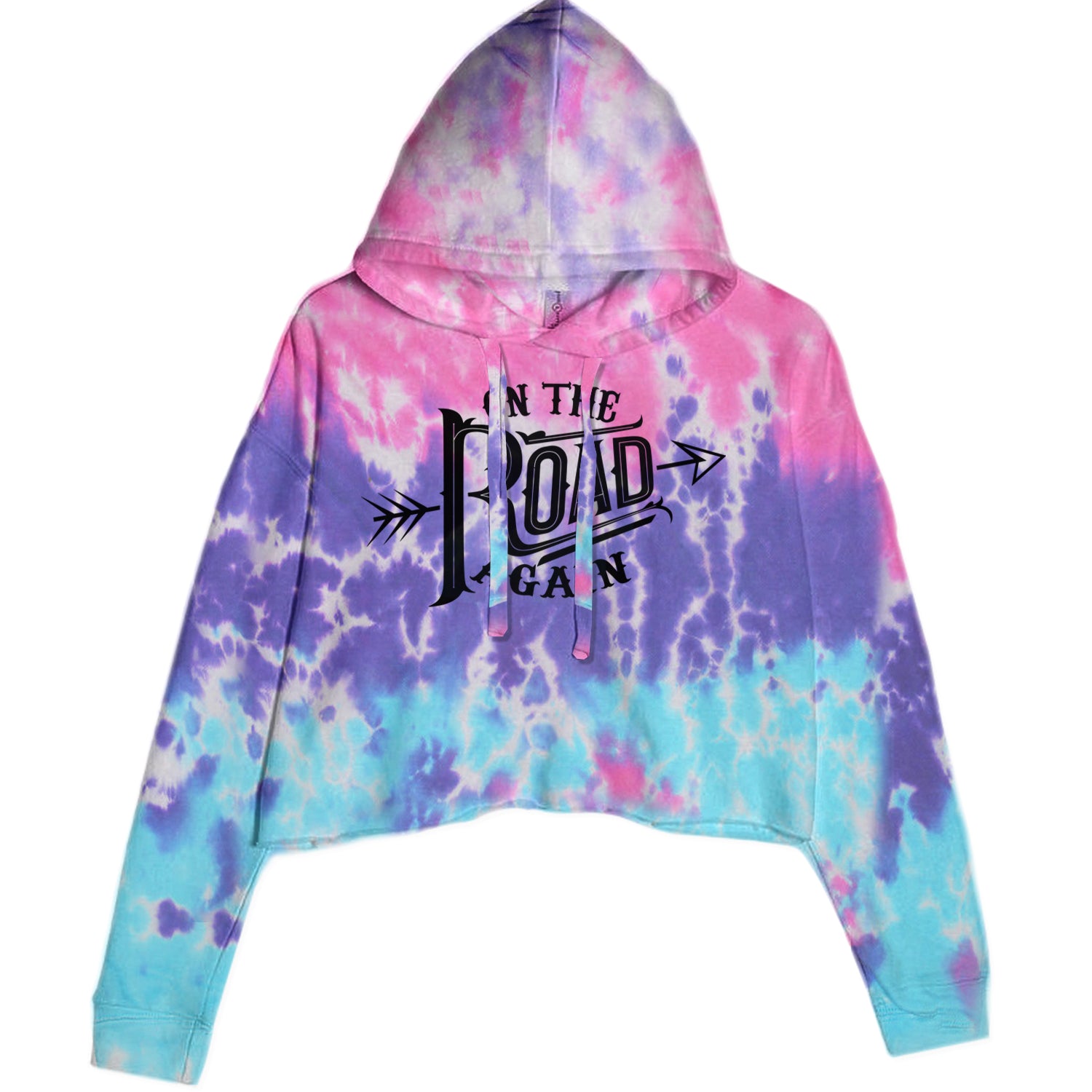 On The Road Again Hippy Country Music Cropped Hoodie Sweatshirt Cotton Candy