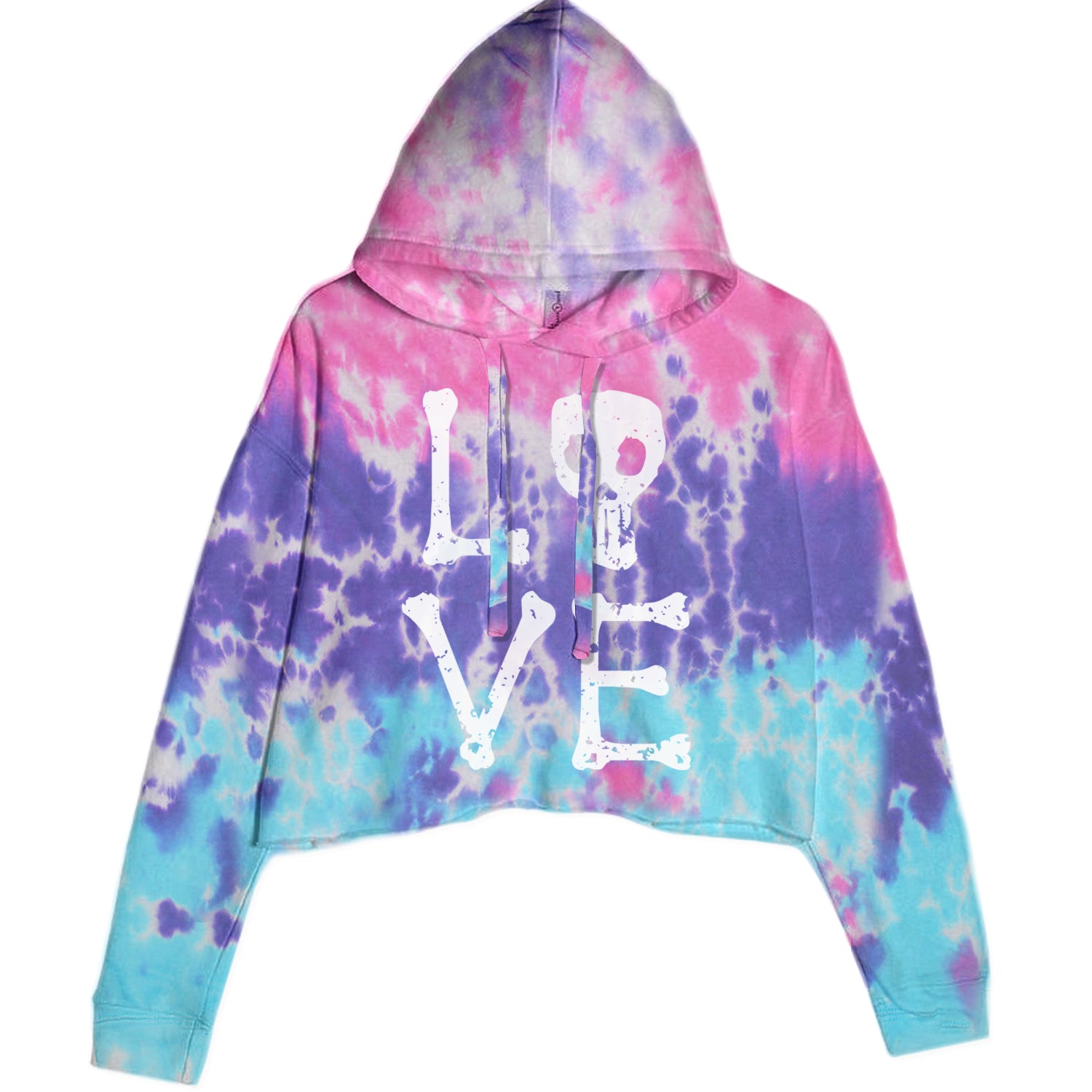 Love Skeleton Bones Cropped Hoodie Sweatshirt Cotton Candy