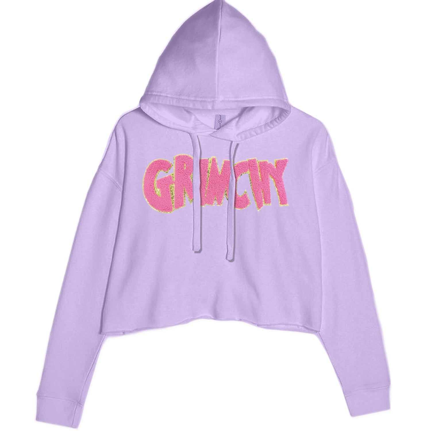 Pink Gr-nchy Chenille Patch Cropped Hoodie Sweatshirt Lavender