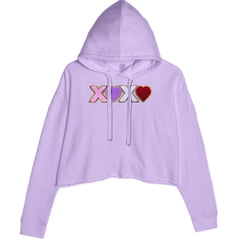 XOXO Chenille Patch Valentines Days Cropped Hoodie Sweatshirt Lavender