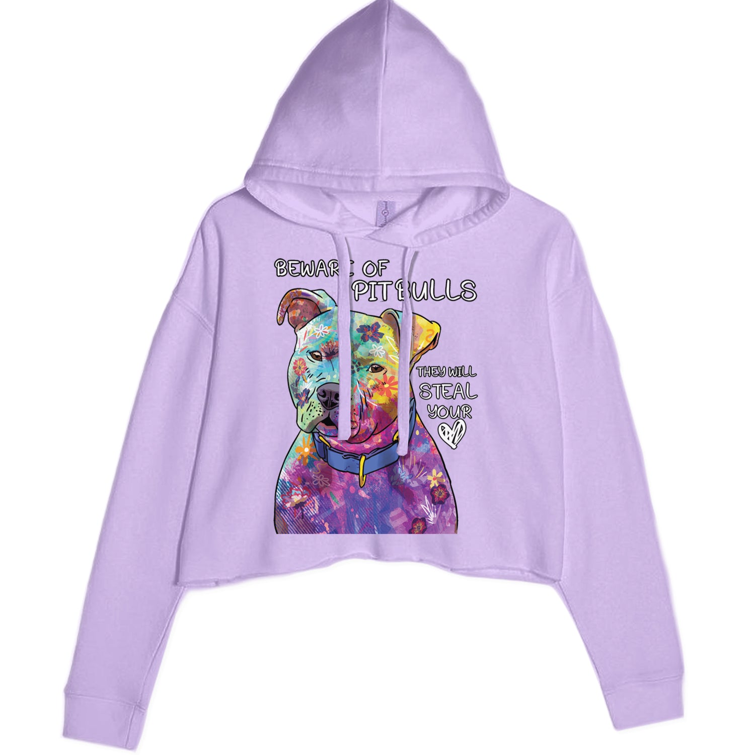 Beware Of Pit Bulls, They Will Steal Your Heart  Cropped Hoodie Sweatshirt Lavender