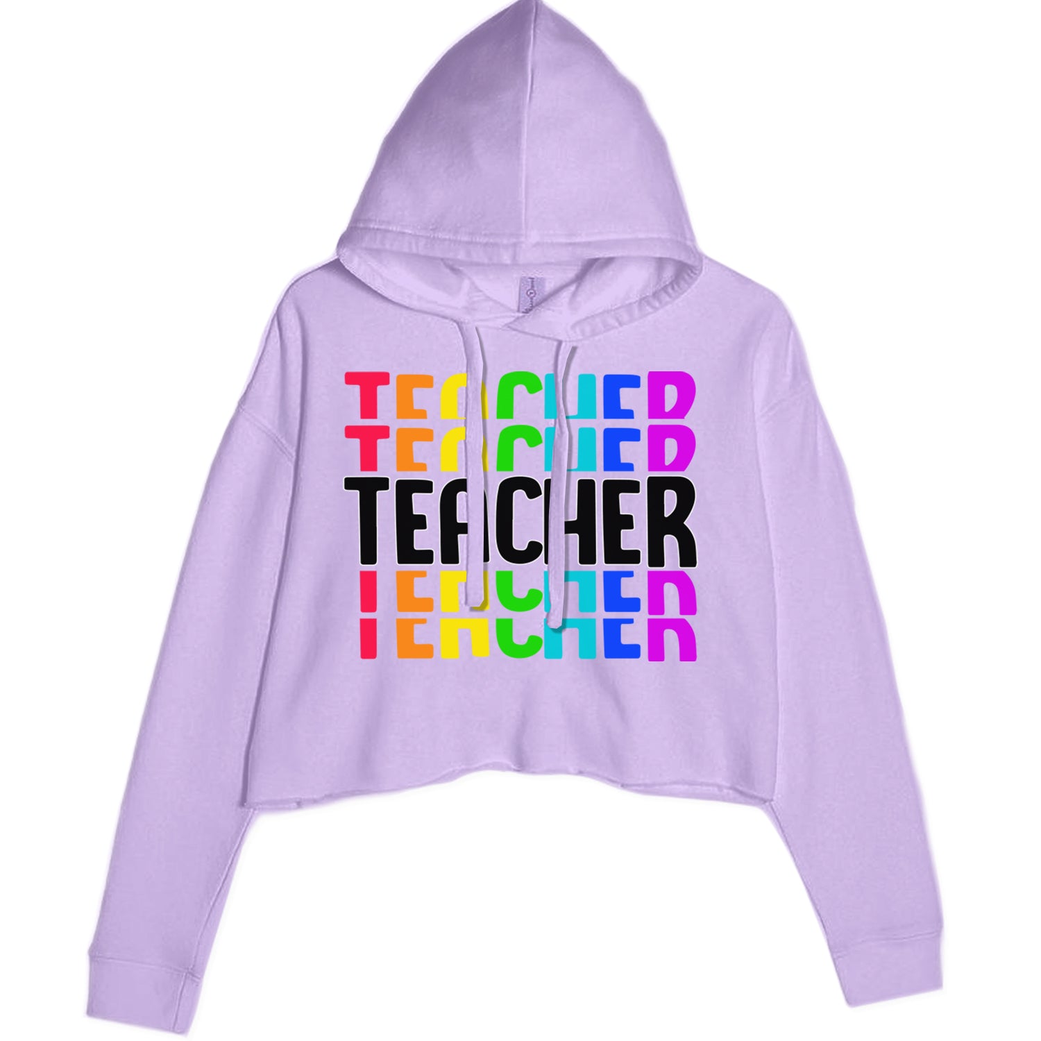 Teacher Repeated Rainbow Pattern Cropped Hoodie Sweatshirt Lavender