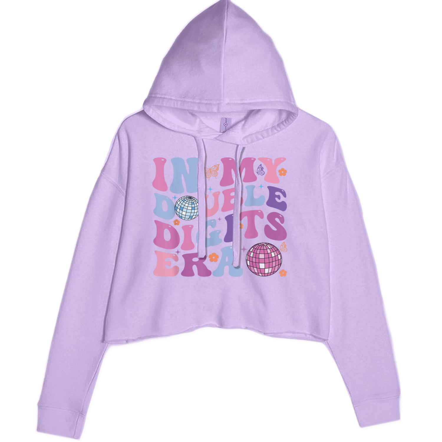 In My Double Digits Era Retro 10 Year Old 10th Birthday Cropped Hoodie Sweatshirt Lavender