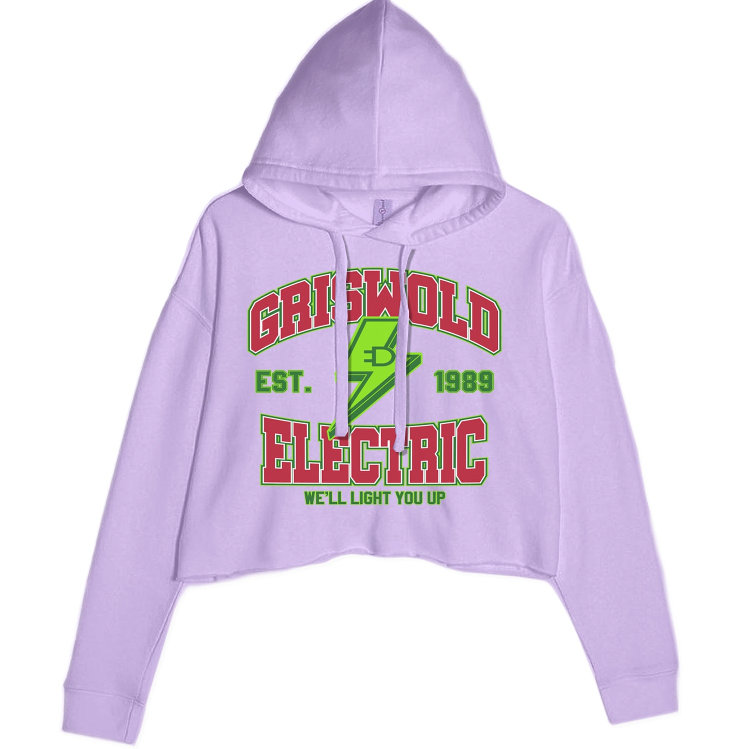 Griswold Electric We'll Light You Up Cropped Hoodie Sweatshirt Lavender