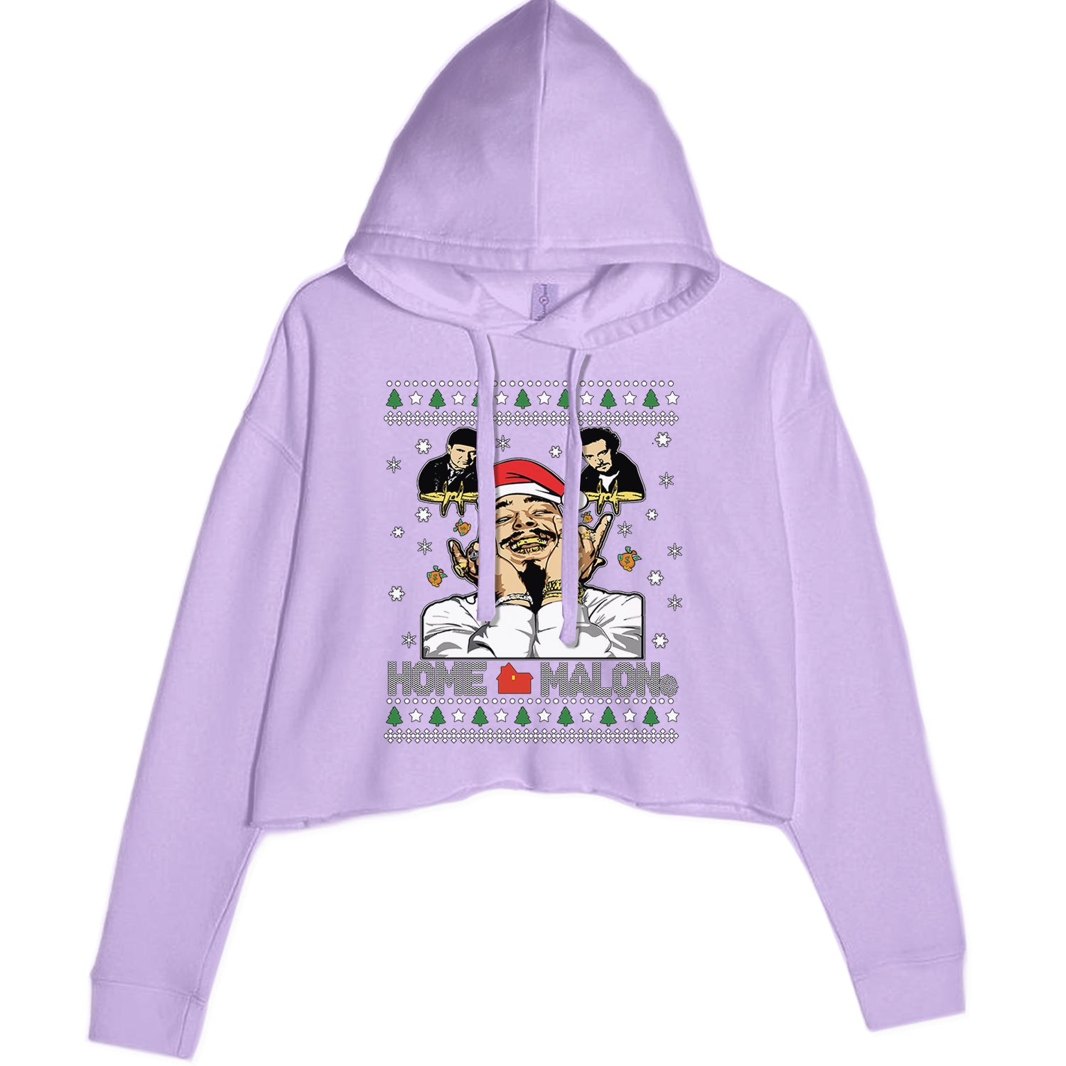 Home Malone Ugly Christmas Cropped Hoodie Sweatshirt Lavender