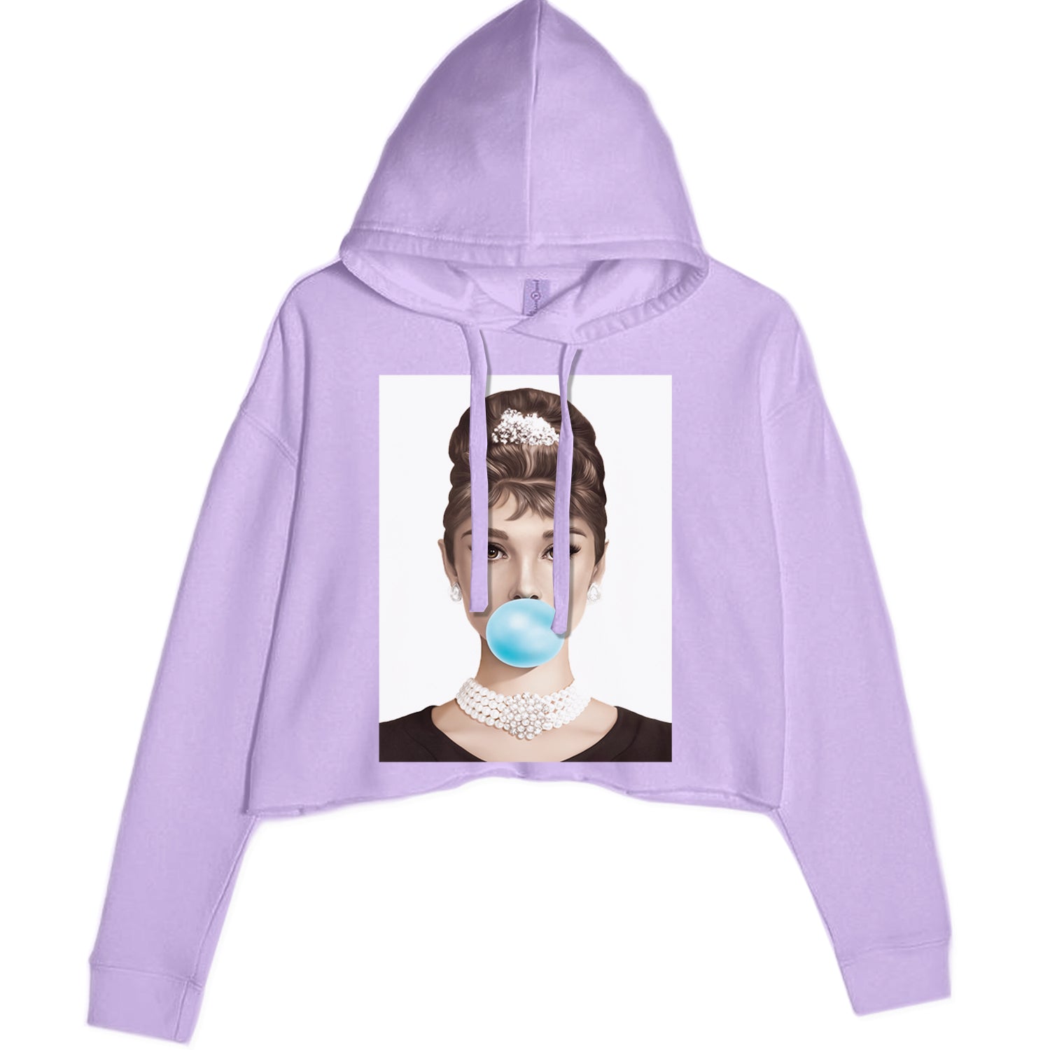 Audrey Hepburn Chewing Bubble Gum American Icon Cropped Hoodie Sweatshirt Lavender