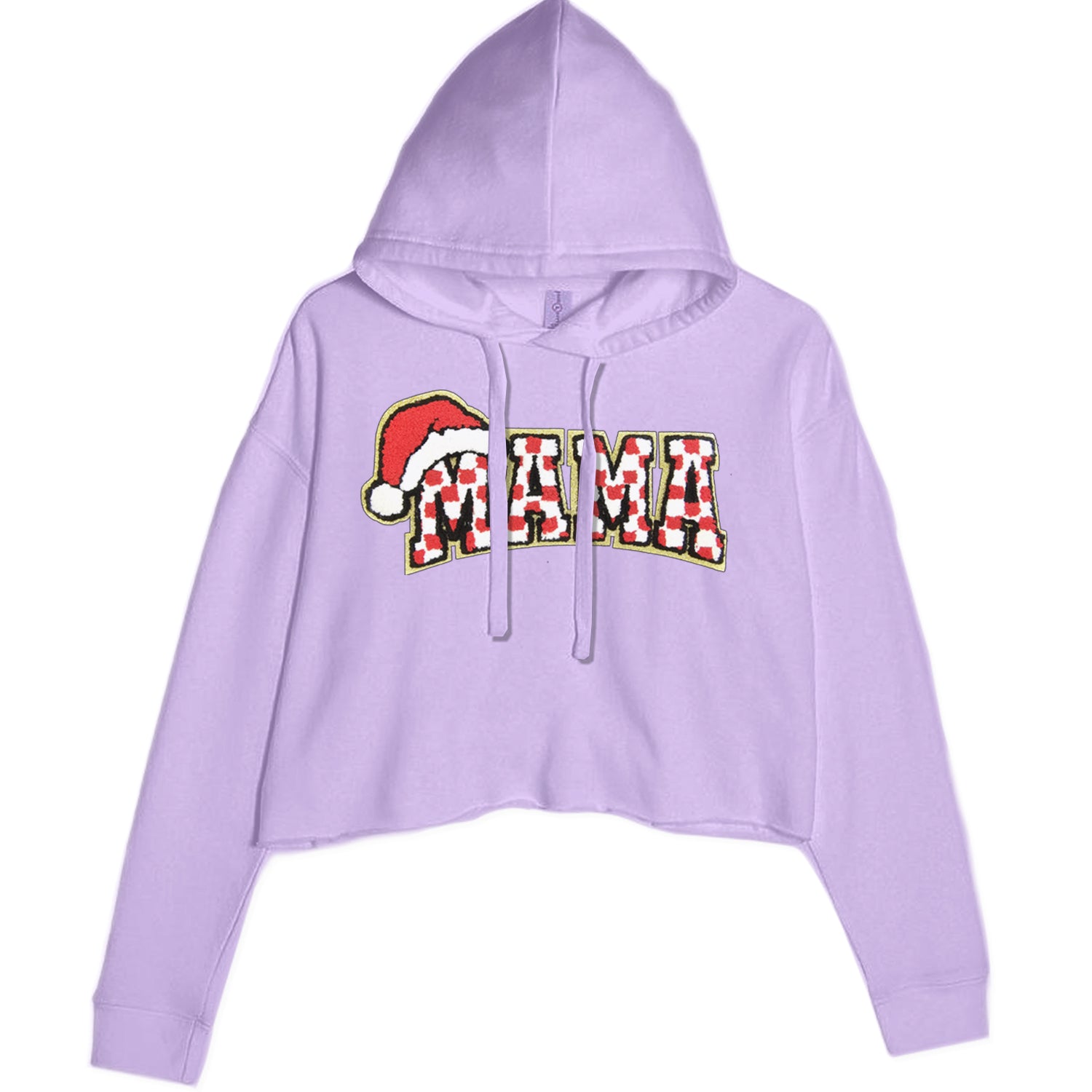 Mama Santa Hat Chenille Patch Cropped Hoodie Sweatshirt Lavender