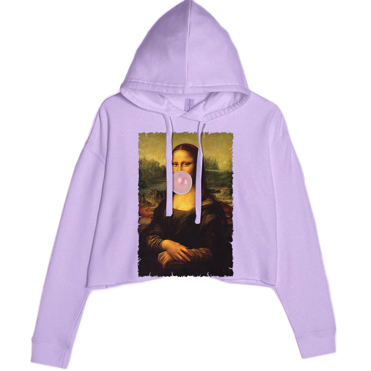 Mona Lisa Smile Pink Bubble Gum Da Vinci Icon Cropped Hoodie Sweatshirt Lavender