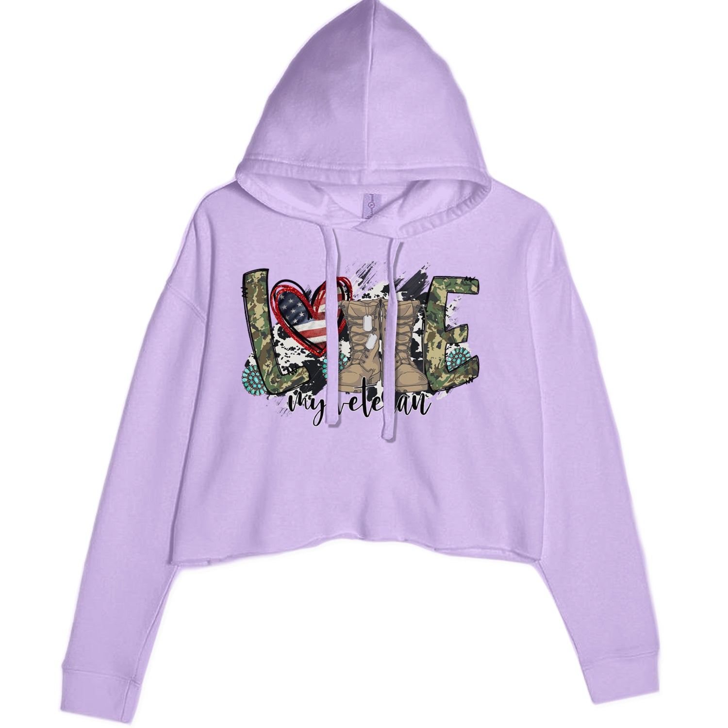 Love My Veteran Honor Veterans Day Cropped Hoodie Sweatshirt Lavender