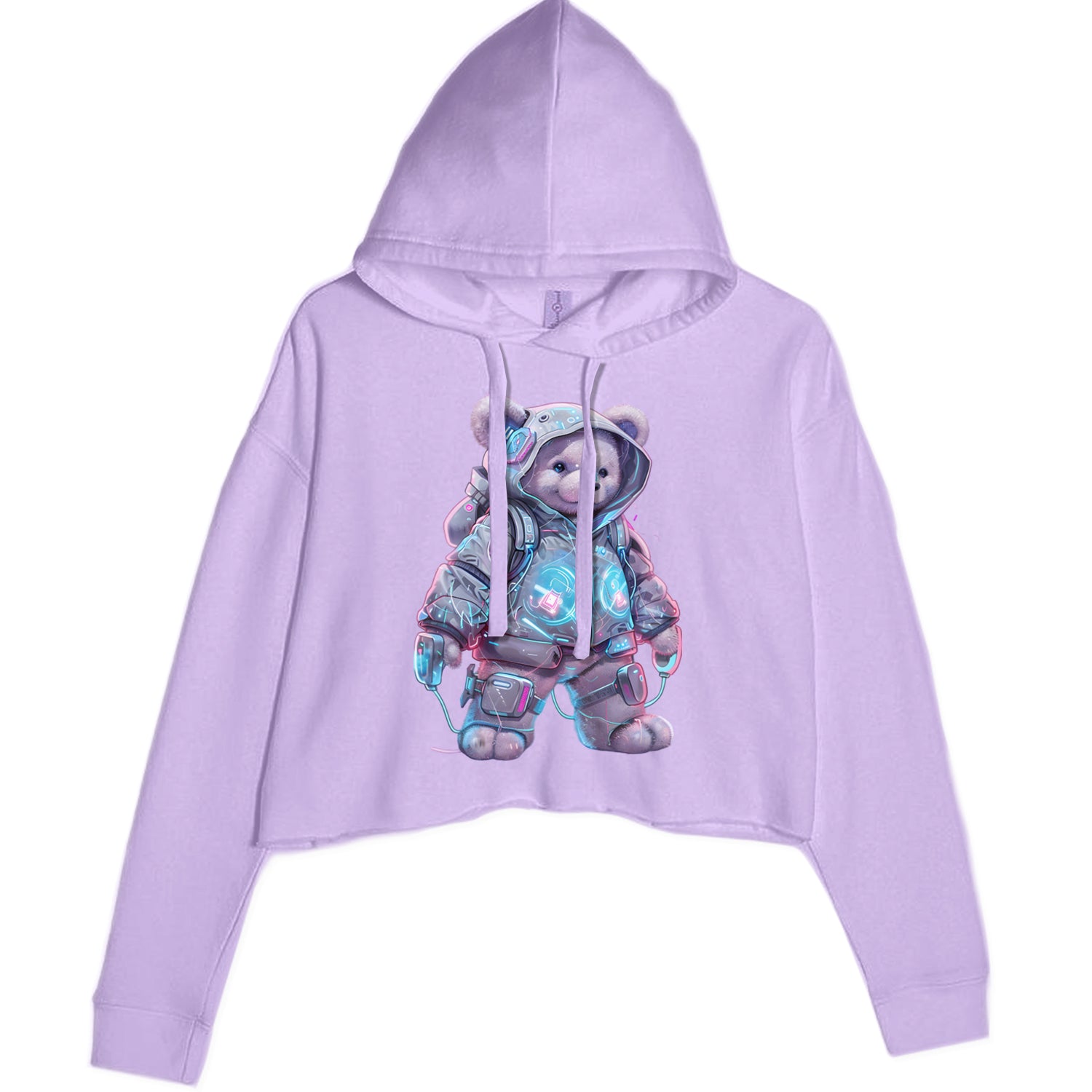 Cyberpunk Adventure Urban Graffiti Bear Cropped Hoodie Sweatshirt Lavender