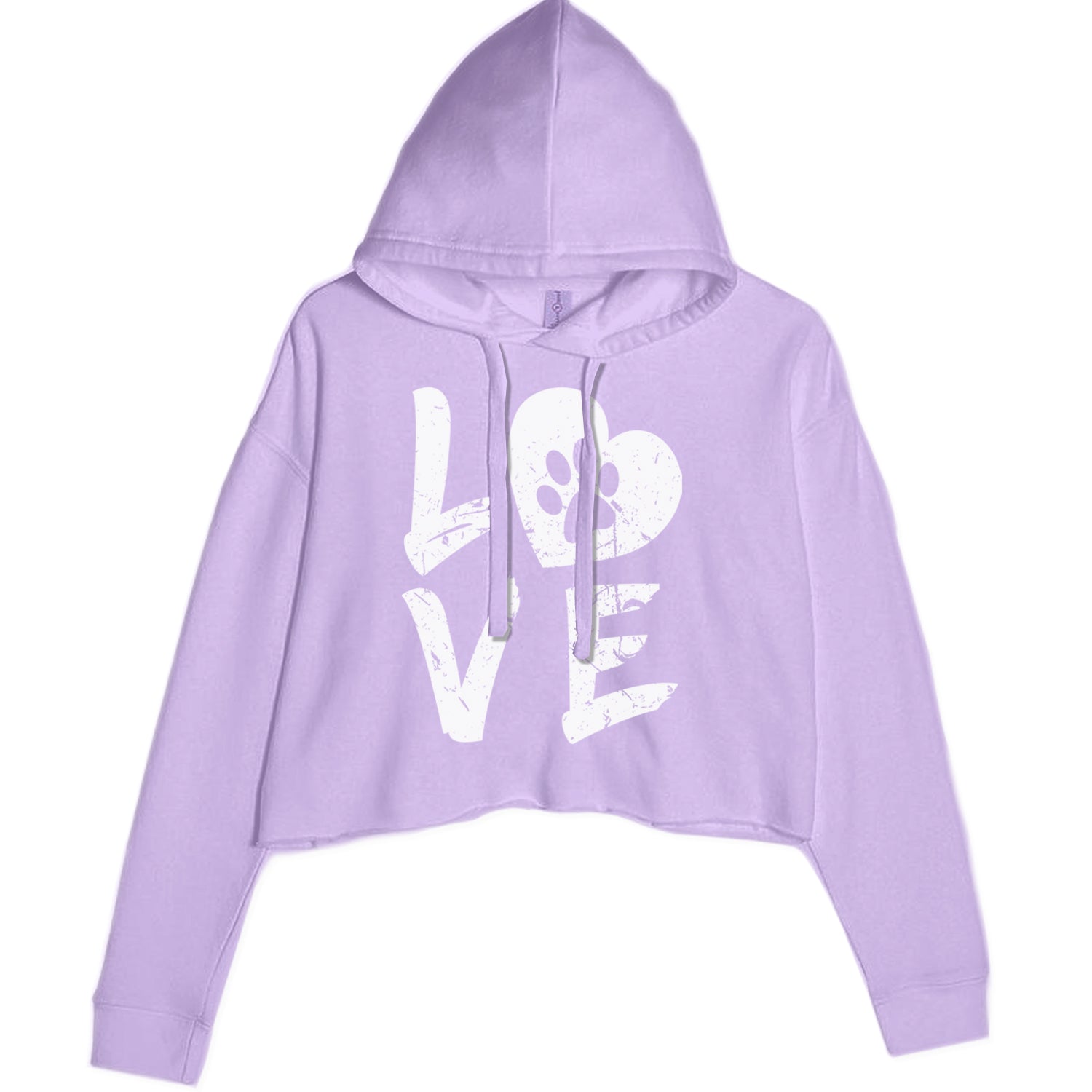 I Love My Dog Paw Print  Cropped Hoodie Sweatshirt Lavender