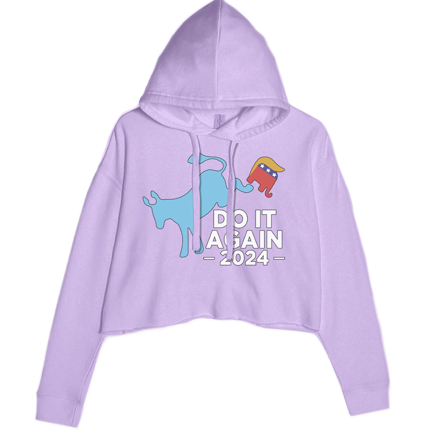 Do It Again - Democratic Donkey Kicking Republicans 2024 Political Humor Cropped Hoodie Sweatshirt Lavender