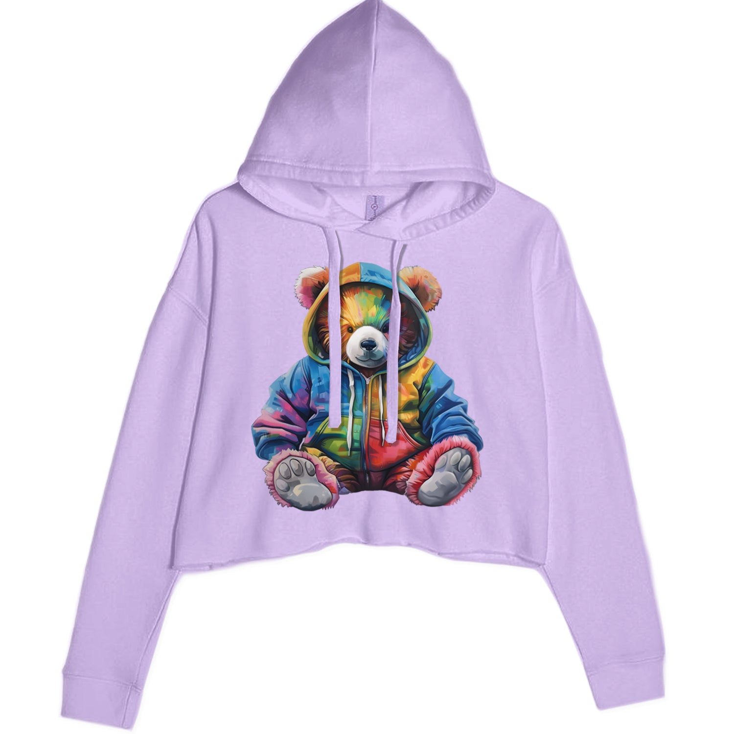 Rainbow Streetwear Urban Graffiti Bear Cropped Hoodie Sweatshirt Lavender