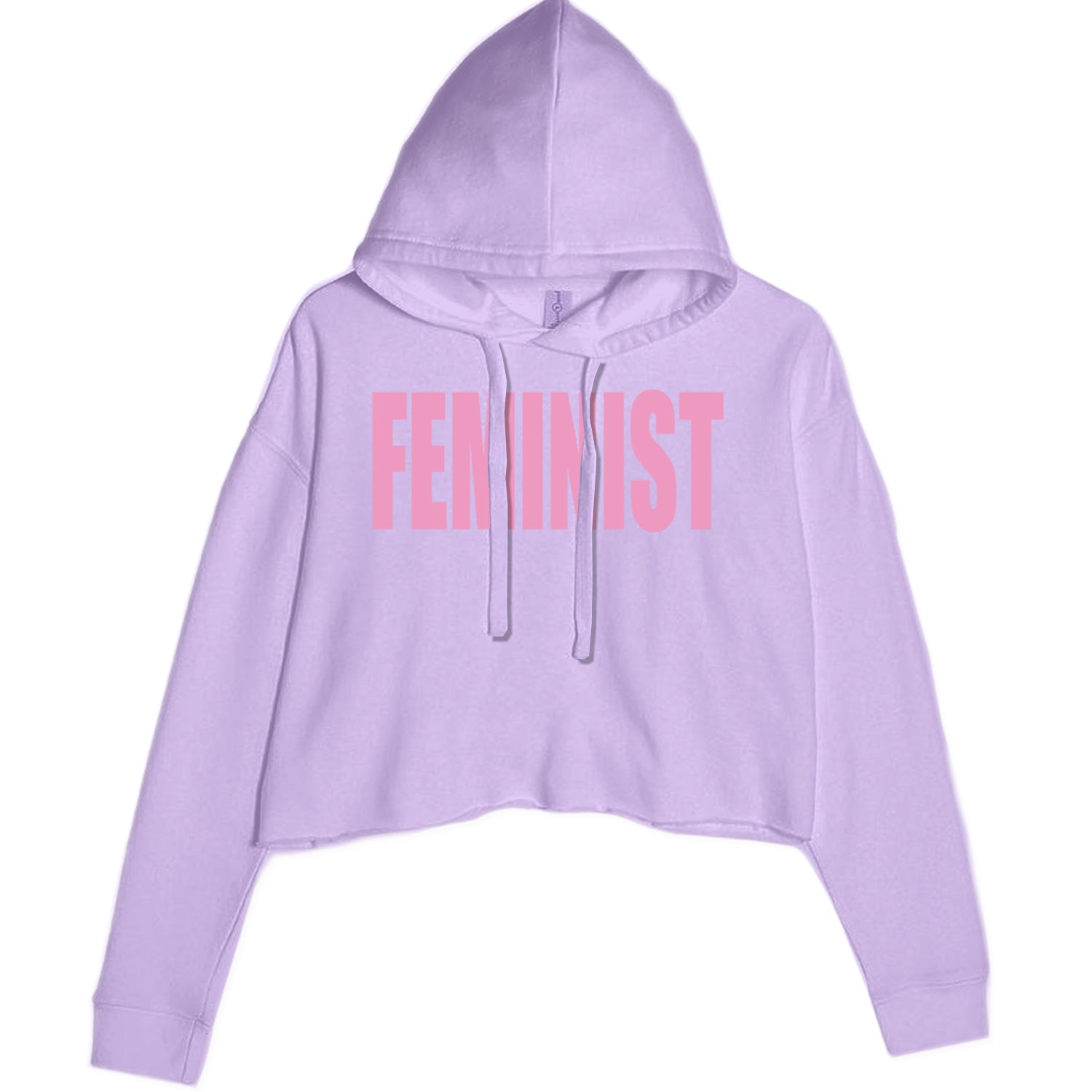 Feminist (Pink Print) Cropped Hoodie Sweatshirt Lavender