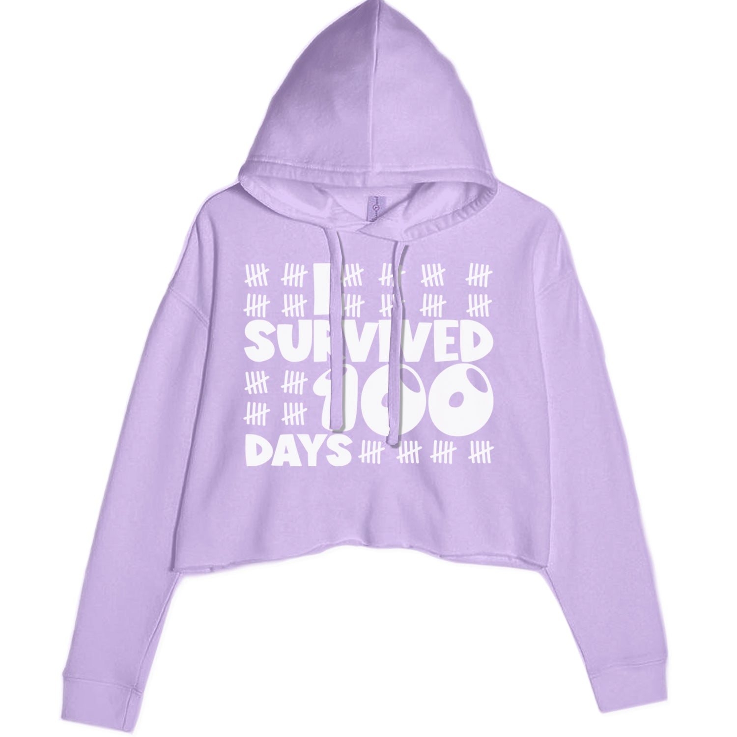 I Survived 100 Days Tally Marks Cropped Hoodie Sweatshirt Lavender