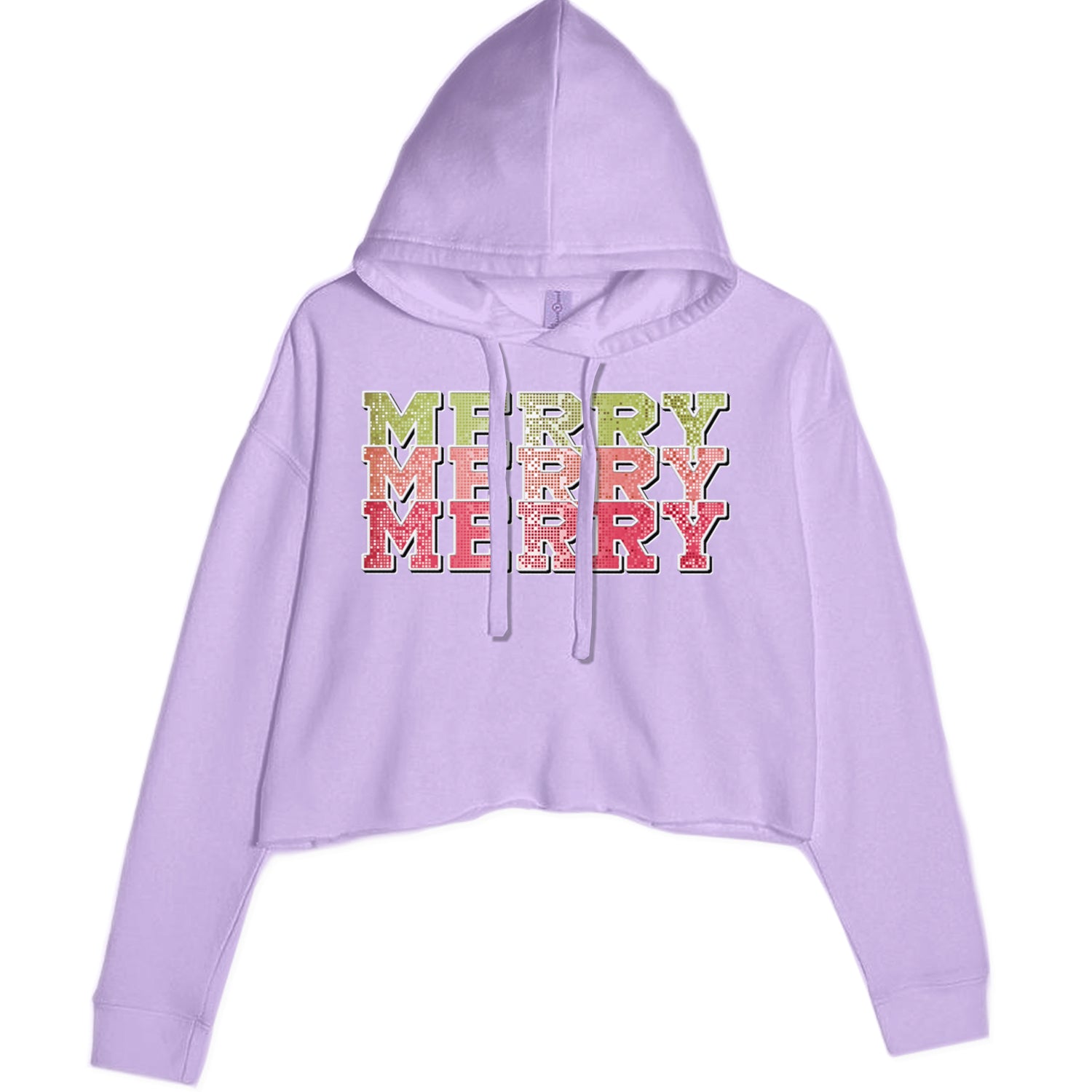 Merry Merry Merry Faux Sequins Cropped Hoodie Sweatshirt Lavender