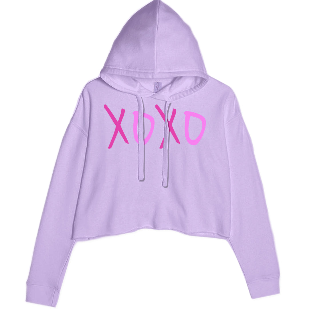 XOXO Pink Print Cropped Hoodie Sweatshirt Lavender