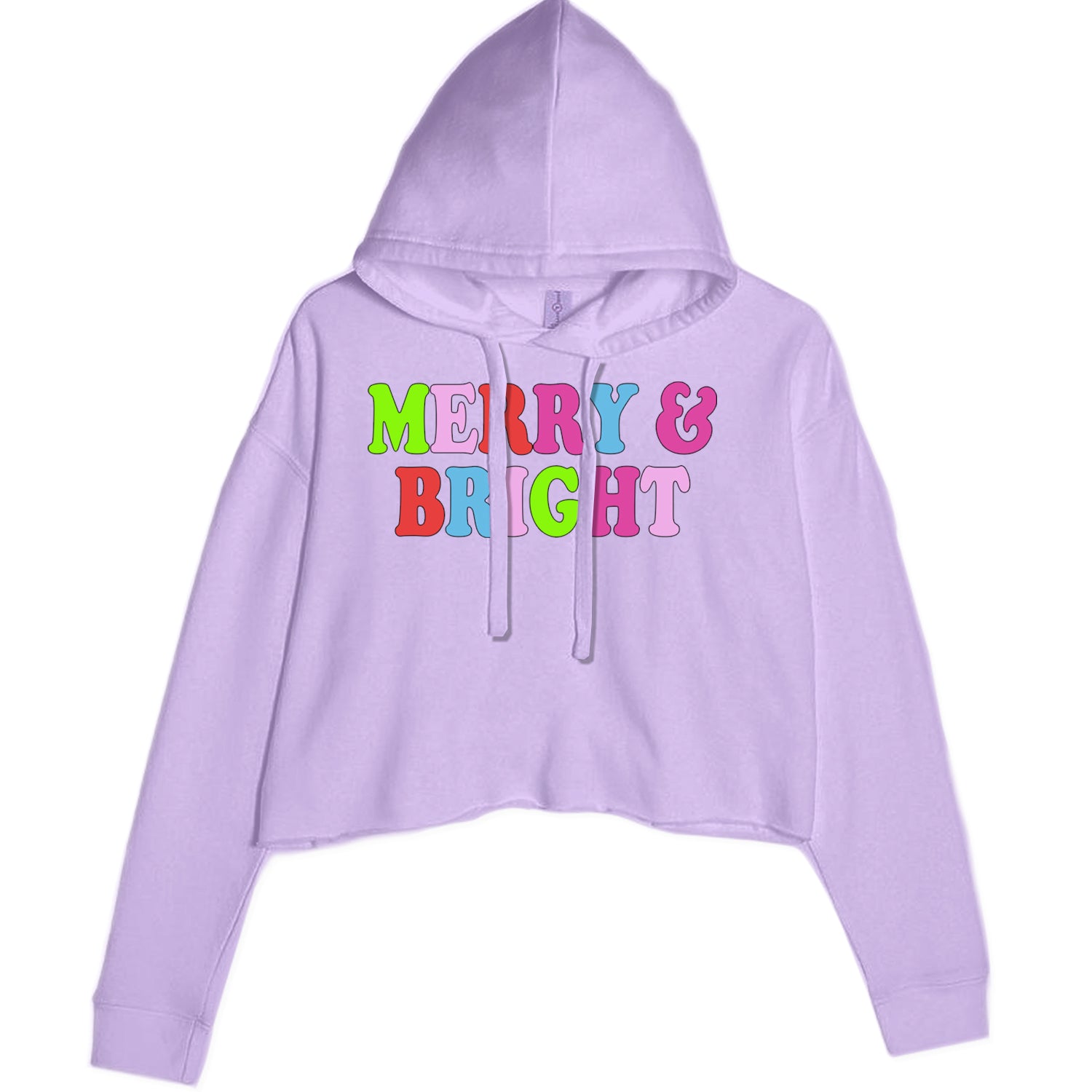 Merry and Bright Festive Christmas Holiday Cropped Hoodie Sweatshirt Lavender