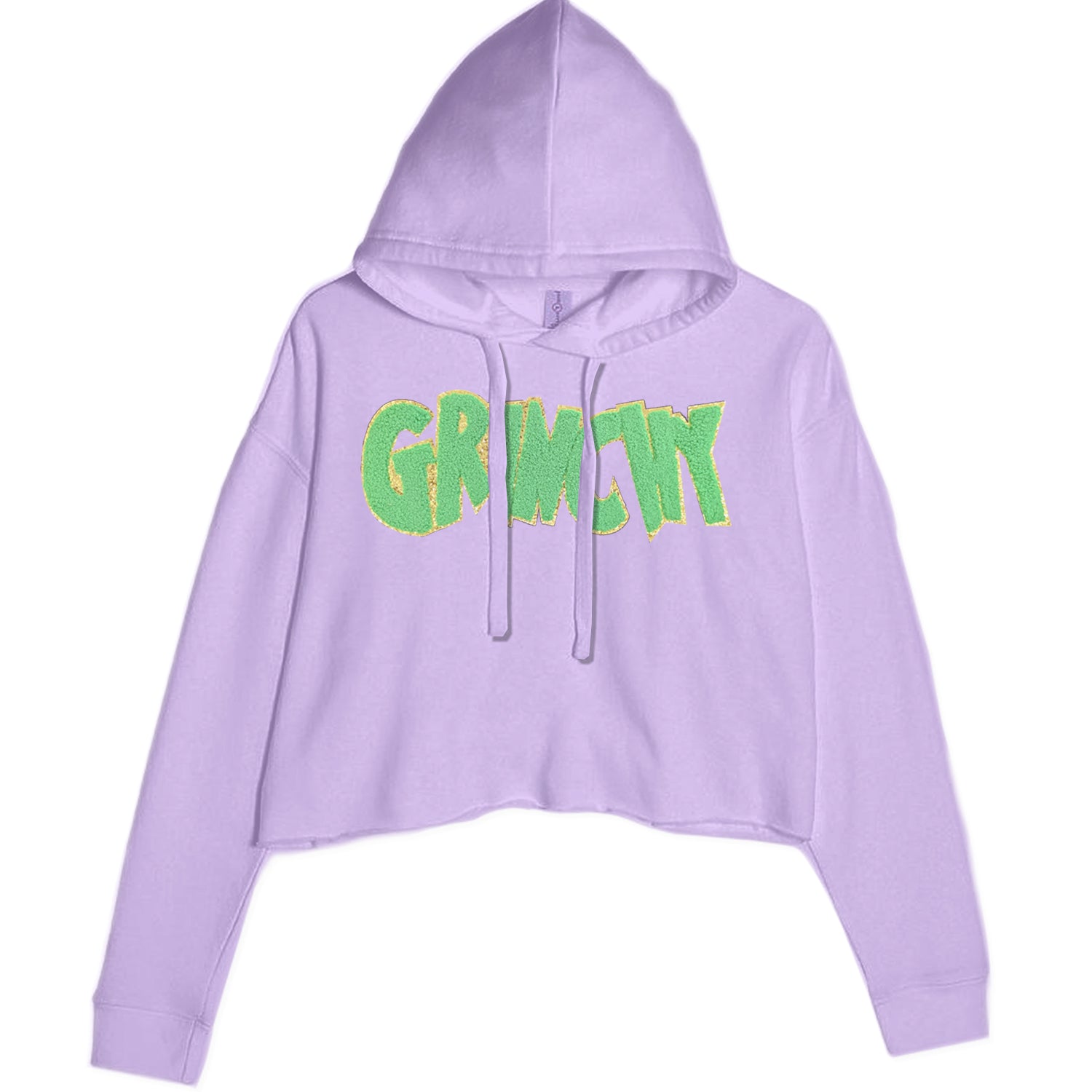 Green Gr-nchy Chenille Patch Cropped Hoodie Sweatshirt Lavender