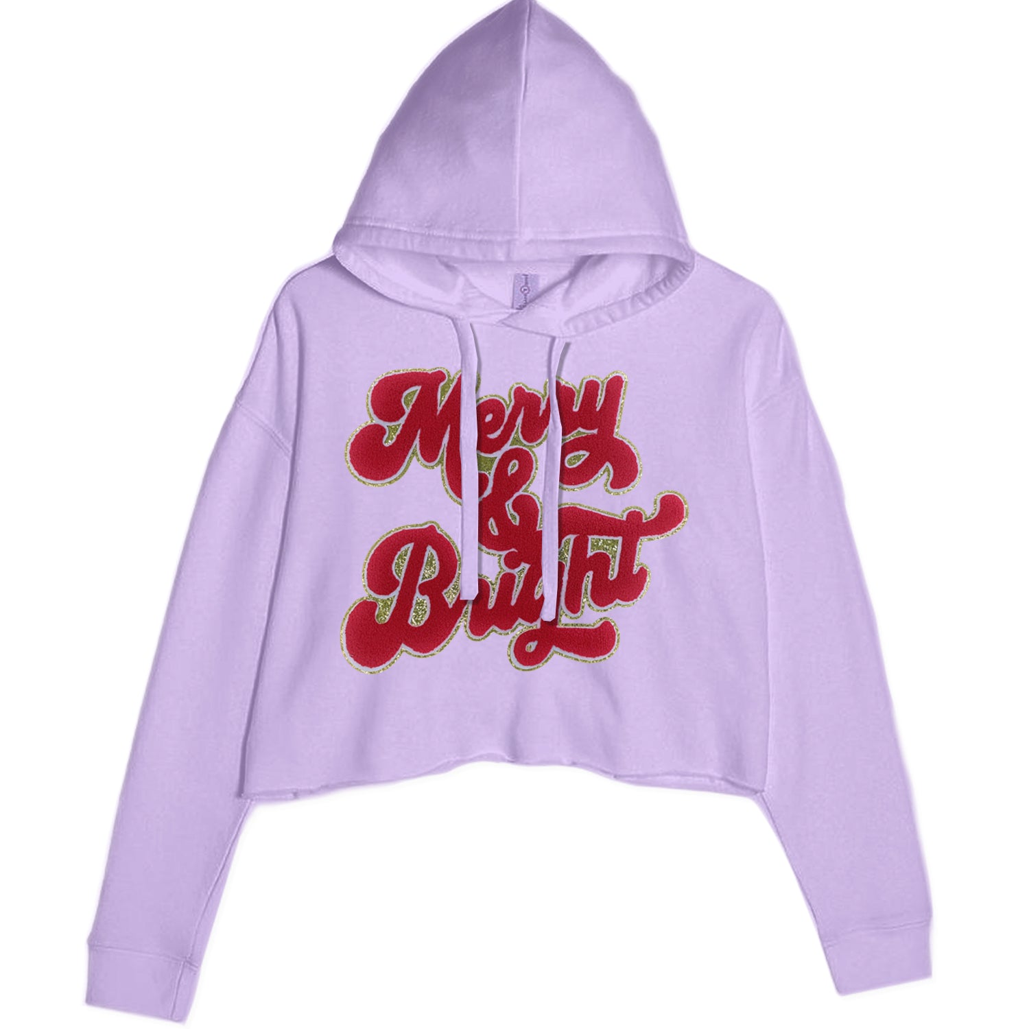 Merry & Bright Chenille Glitter Cropped Hoodie Sweatshirt Lavender