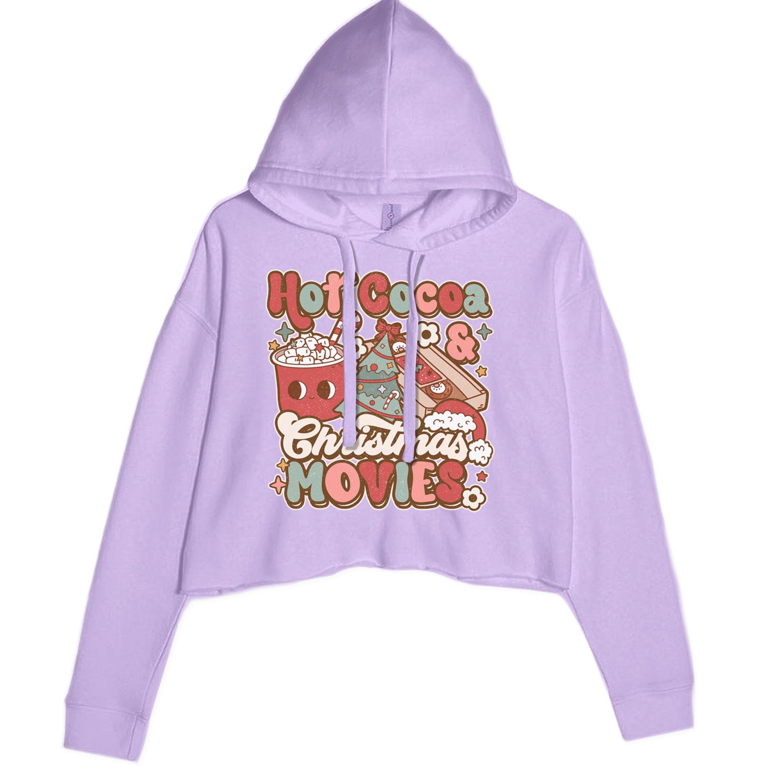 Hot Cocoa And Christmas Movies Holiday Cropped Hoodie Sweatshirt Lavender