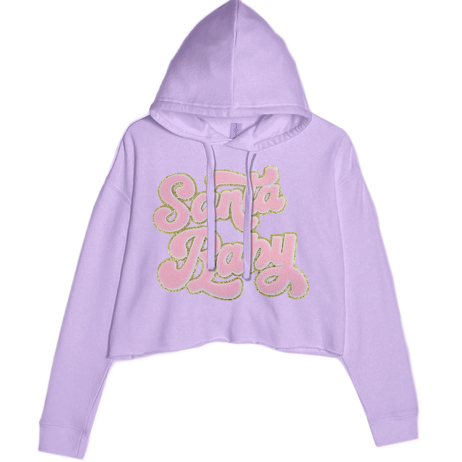 Pink Santa Baby Chenille Patch Cropped Hoodie Sweatshirt Lavender