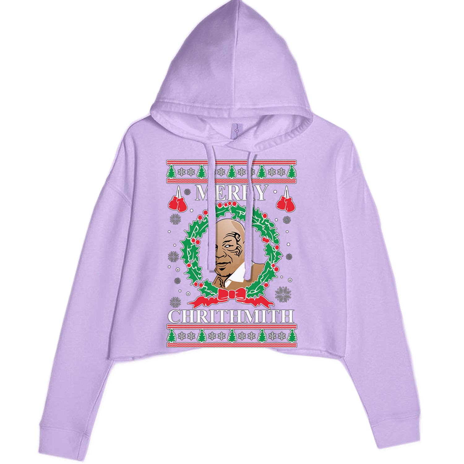 Merry Chrithmith Ugly Christmas Cropped Hoodie Sweatshirt Lavender