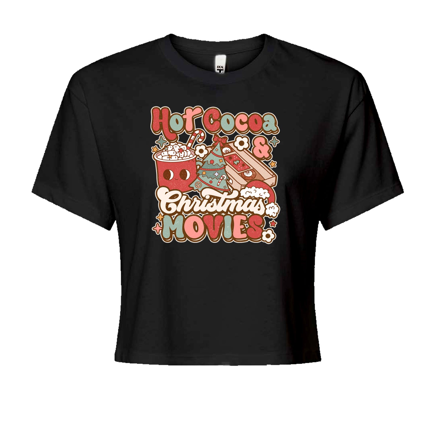 Hot Cocoa And Christmas Movies HolidayCropped T-Shirt Black