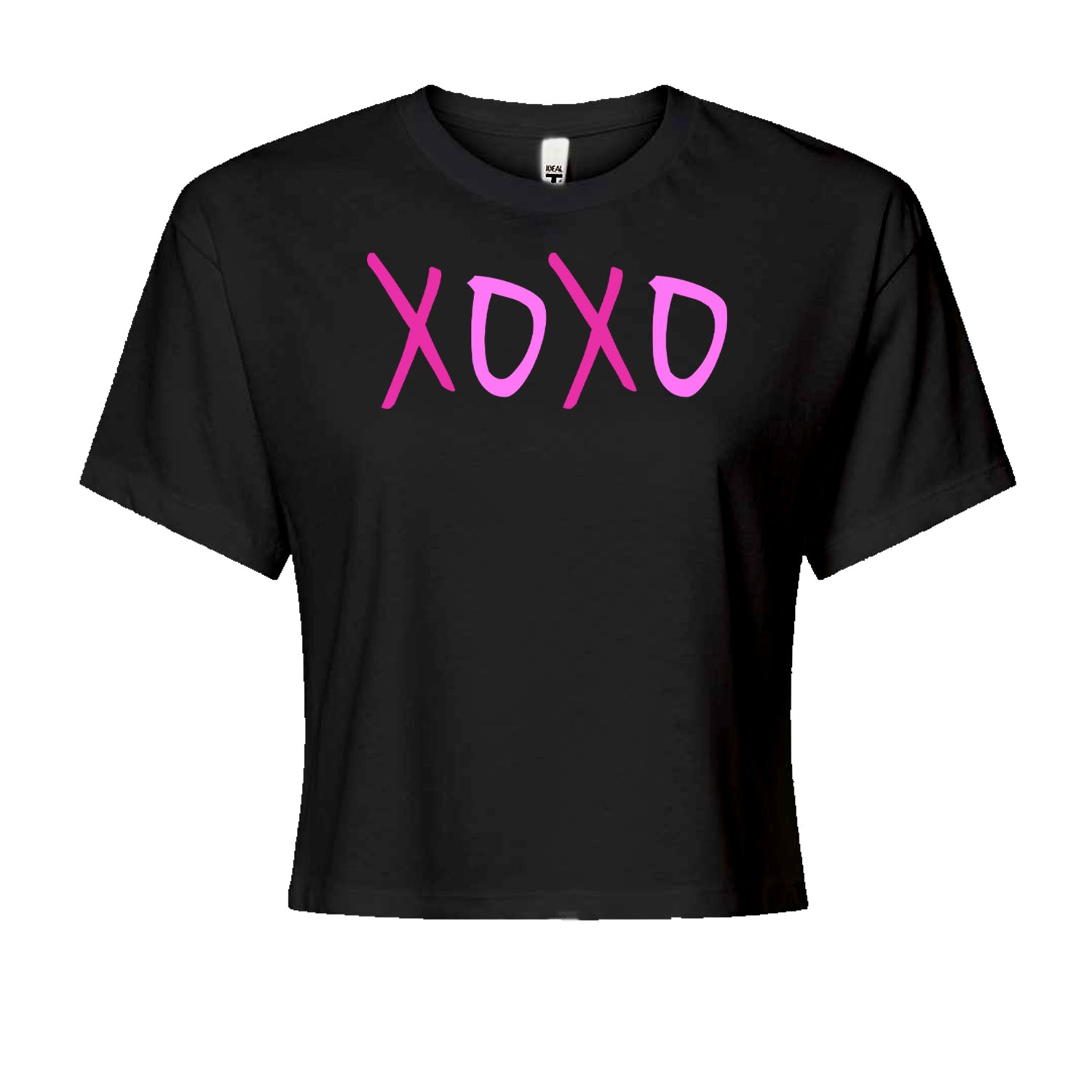 XOXO Pink PrintCropped T-Shirt Heather Grey