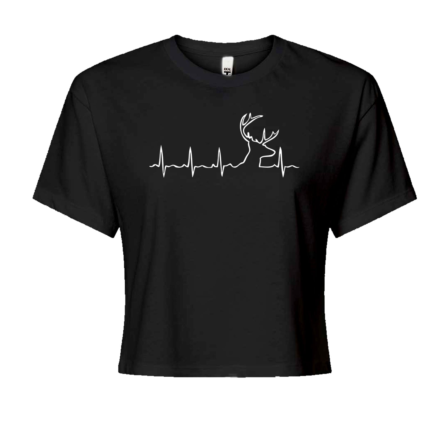 Hunting Heartbeat Deer Hunter Buck Stag Antlers  Cropped T-Shirt Black