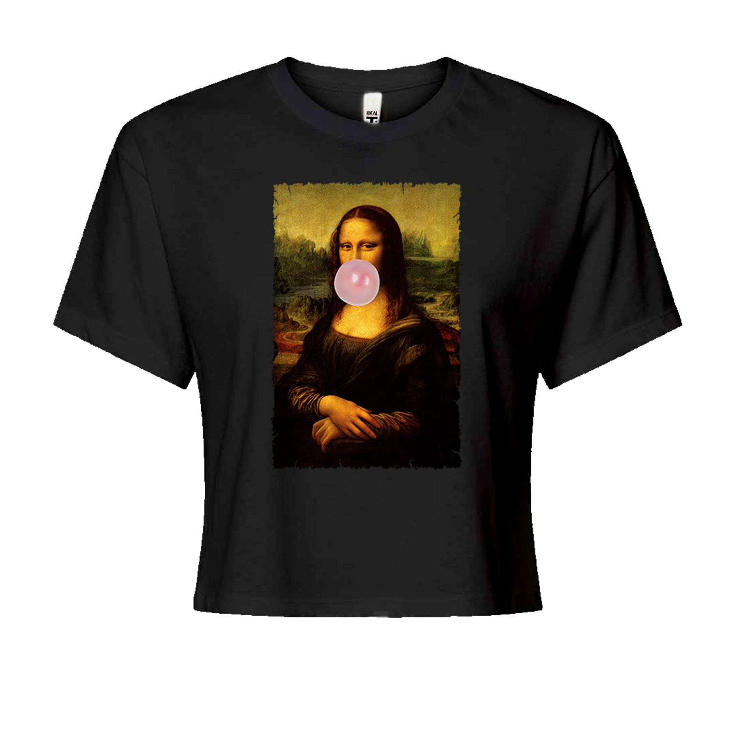 Mona Lisa Smile Pink Bubble Gum Da Vinci Icon Cropped T-Shirt Black