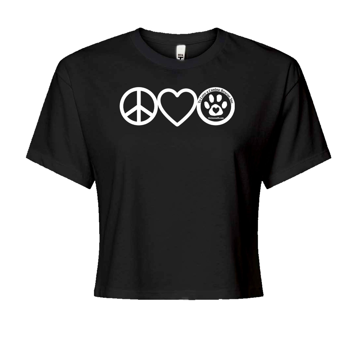 Peace, Love and TLC Dog Rescue Cropped T-Shirt Black