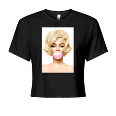 Ms. Monroe Pink Bubble Gum American Icon Cropped T-Shirt Black