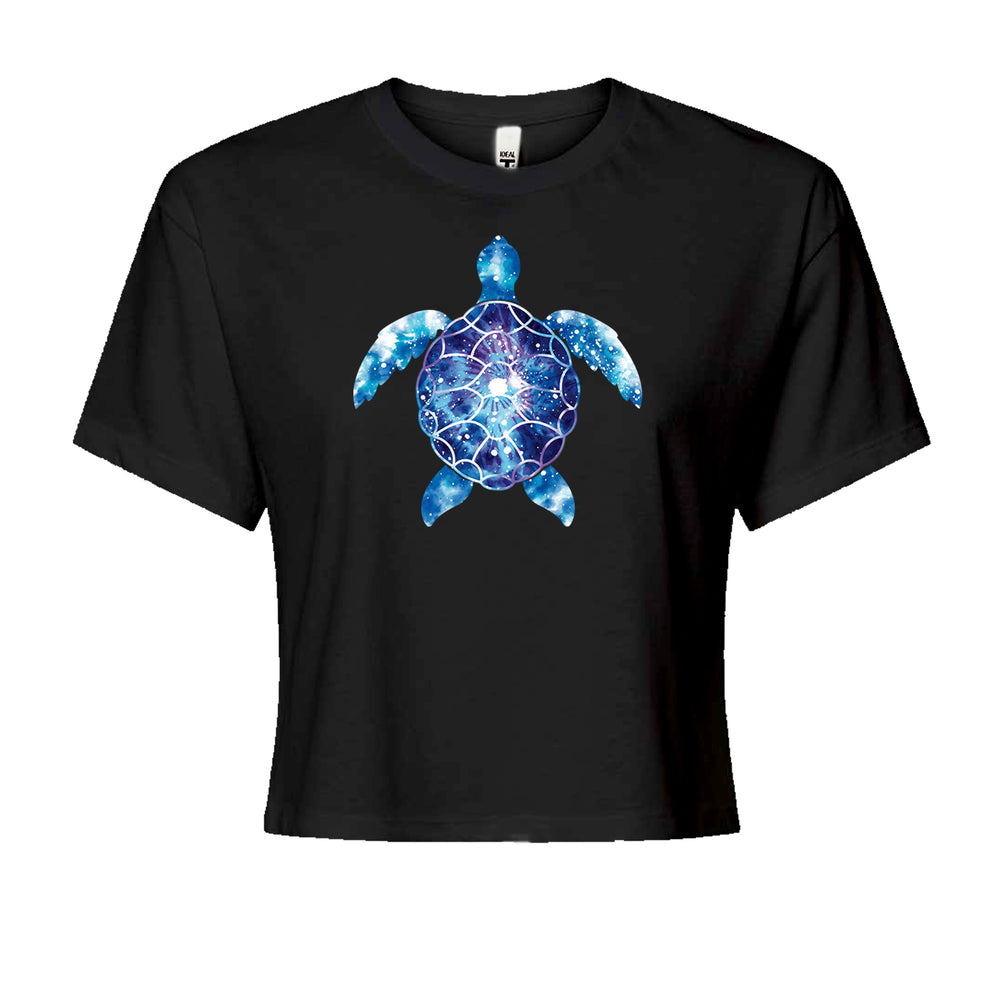Ocean Aura Tie-Dye Sea Turtle Cropped T-Shirt Black