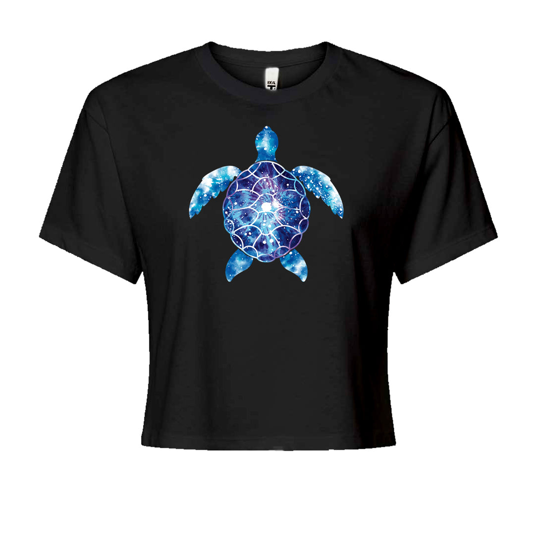 Ocean Aura Tie-Dye Sea Turtle Cropped T-Shirt Black