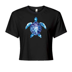 Ocean Aura Tie-Dye Sea Turtle Cropped T-Shirt Black