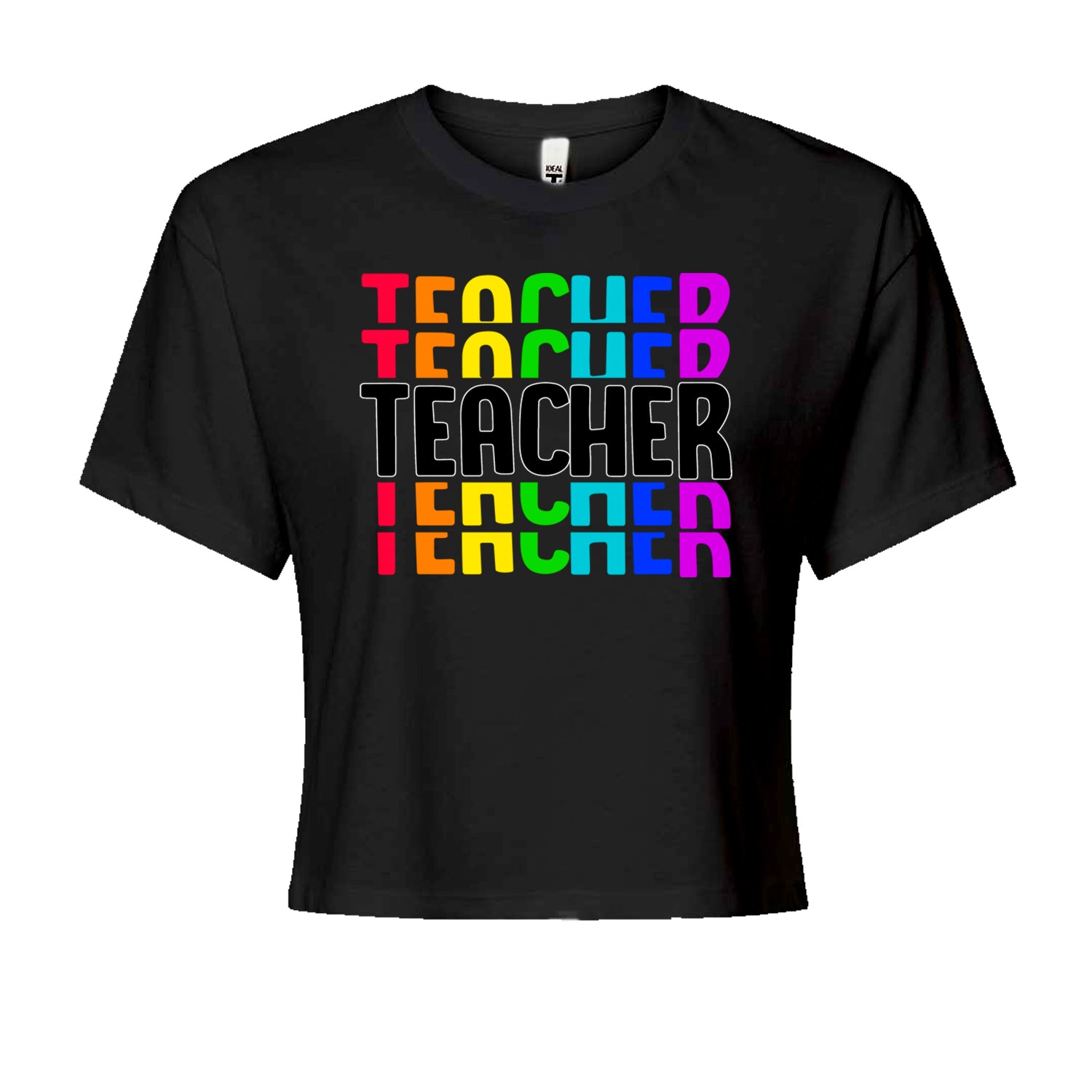 Teacher Repeated Rainbow PatternCropped T-Shirt Blue Clouds