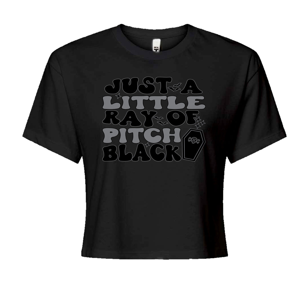 Just A Little Ray of Pitch Black graphic on Women's Boxy Crop T-Shirt in Black