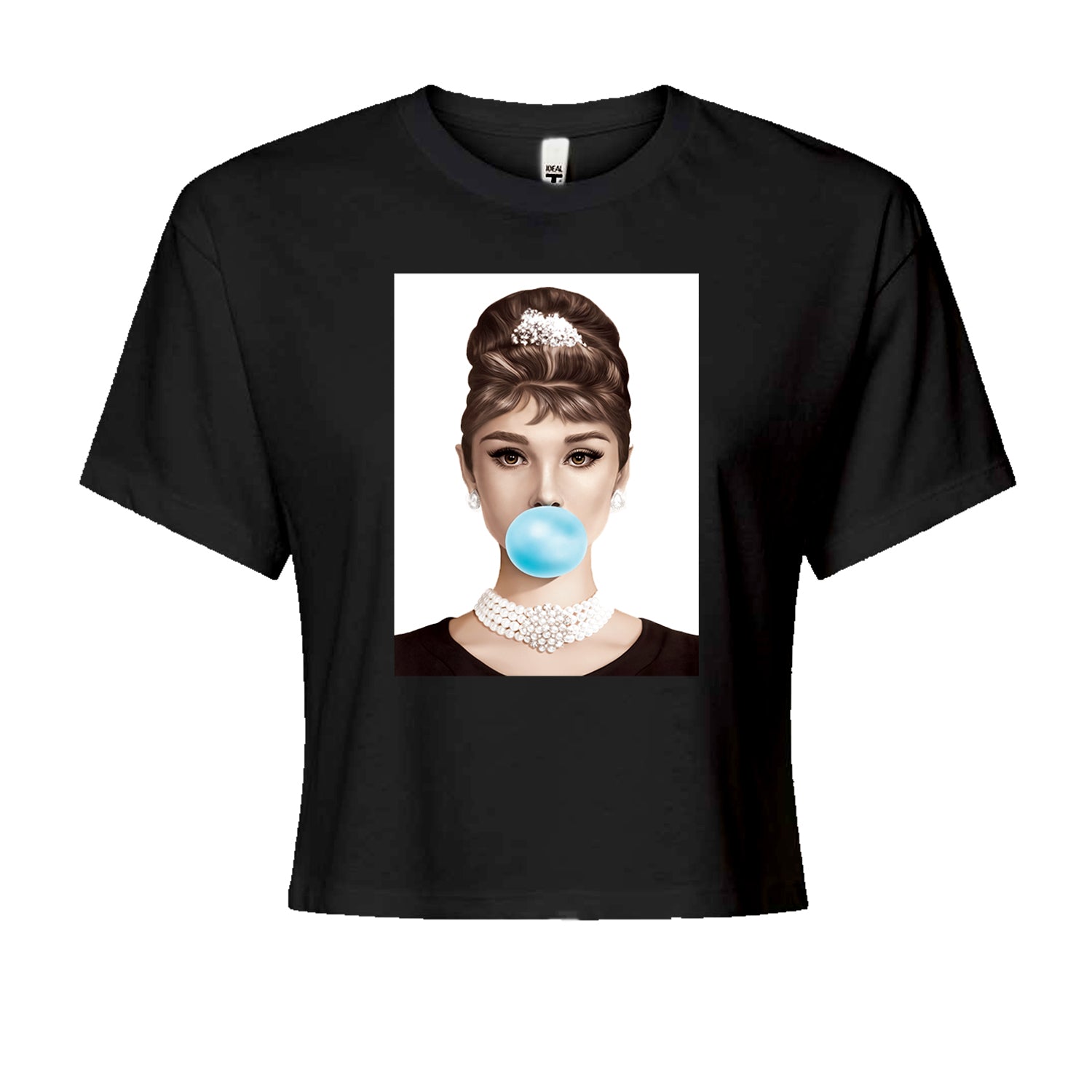 Audrey Hepburn Chewing Bubble Gum American Icon Cropped T-Shirt Black