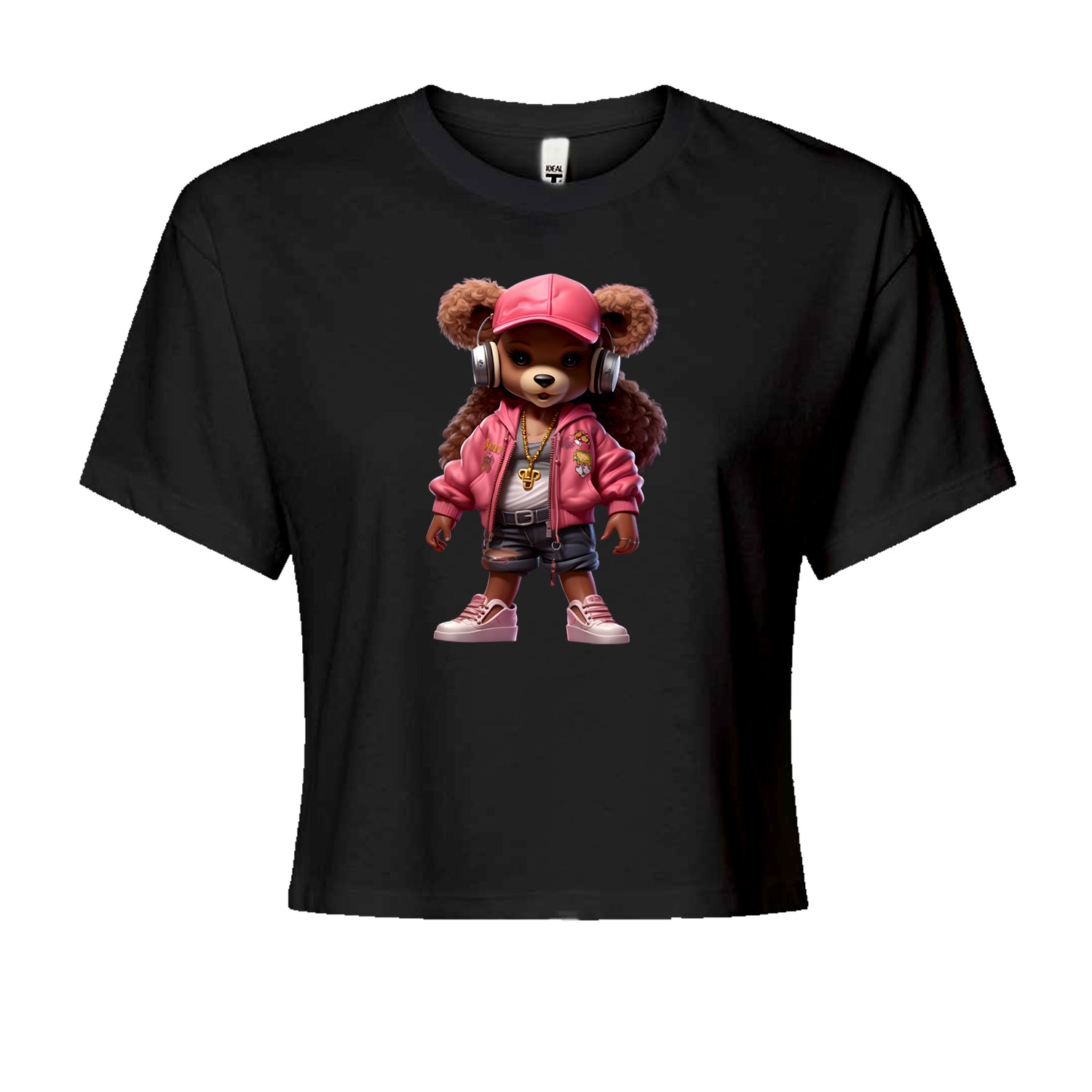 Pink Female Urban Graffiti BearCropped T-Shirt Black