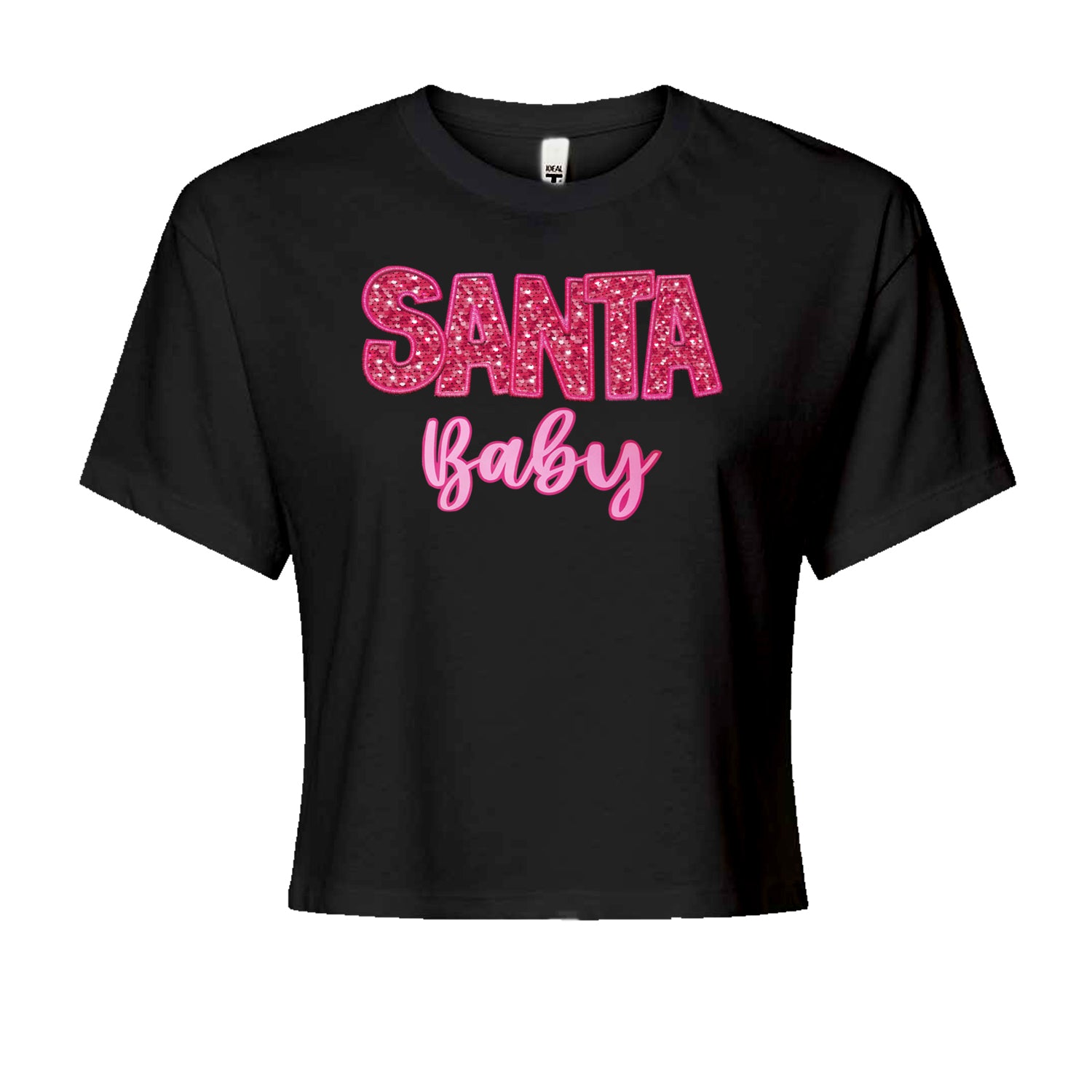 Santa Baby Faux Patch and SequinsCropped T-Shirt Navy Blue