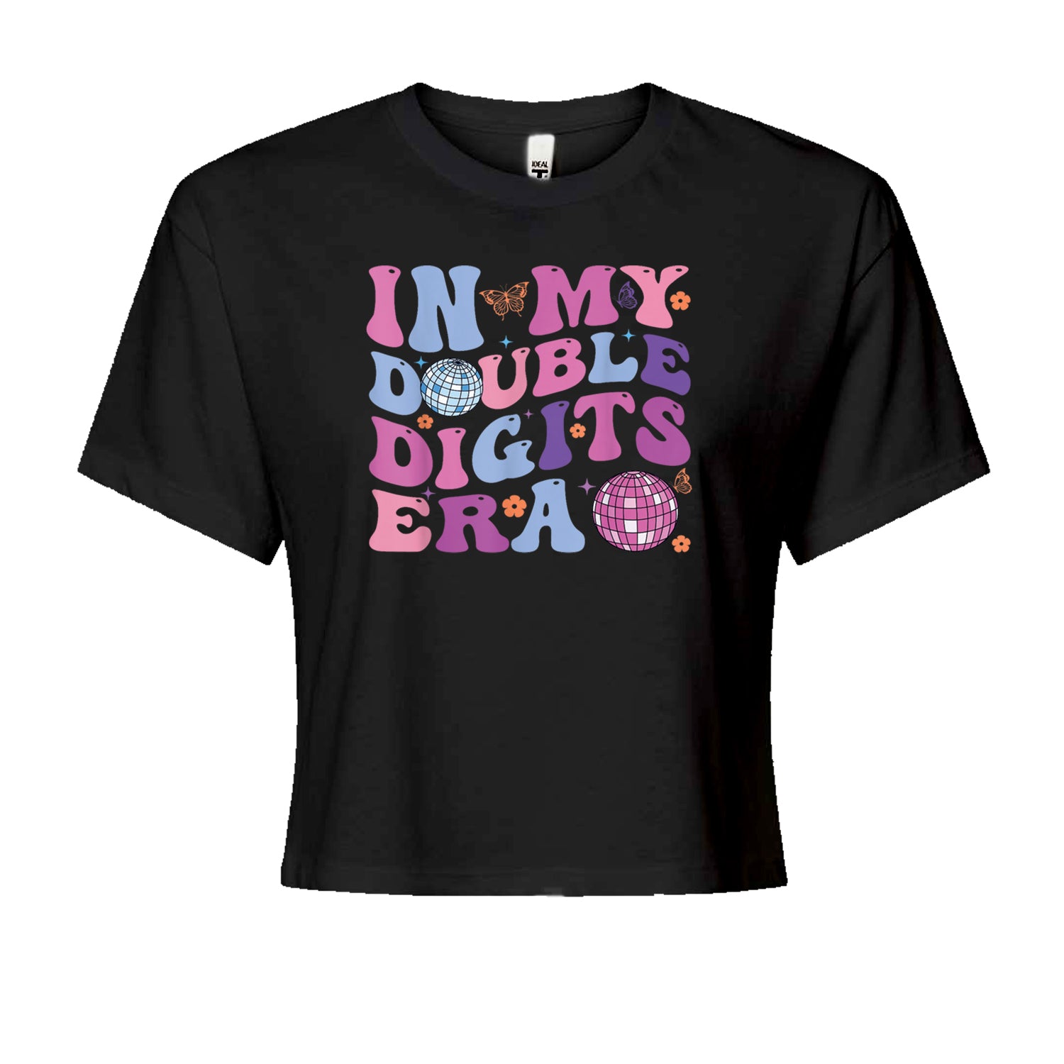 In My Double Digits Era Retro 10 Year Old 10th Birthday Cropped T-Shirt Black