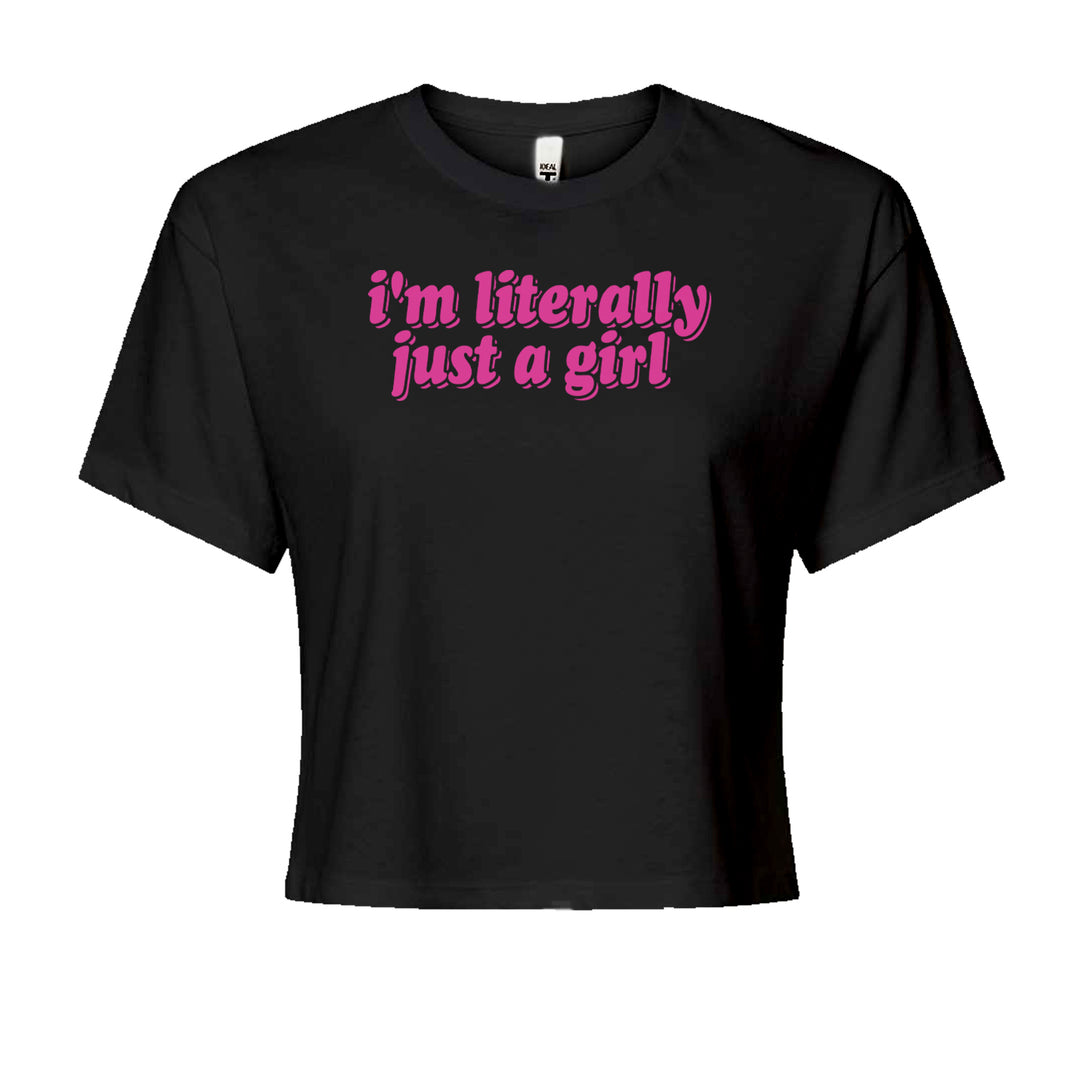 Pink bubble-letter statement on a soft pink background on a Women's Boxy Crop T-Shirt